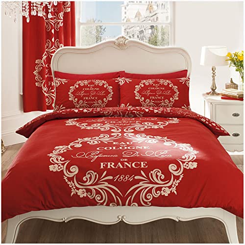 Gaveno Cavailia Luxurious SCRIPT PARIS Bed Set With Duvet Cover and Pillow Case, Polyester-Cotton, Red , Double
