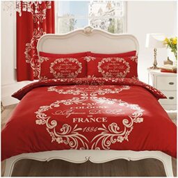 Gaveno Cavailia Luxurious SCRIPT PARIS Bed Set With Duvet Cover and Pillow Case, Polyester-Cotton, Red , Double