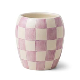 Paddywax Scented Candles Checkmate Artisan Candle in Reusable Checkerboard Patterned Porcelain Vessel, 311g, Lavender Mimosa
