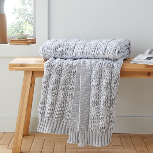 Catherine Lansfield Chunky Marl Knit Cosy 130x170 cm Blanket Throw Silver Grey