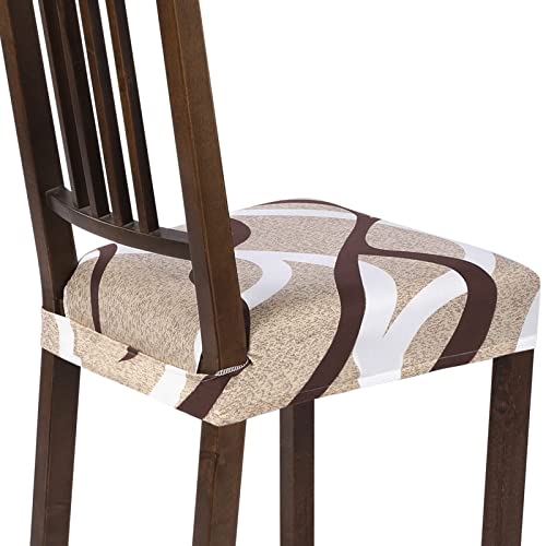 SearchI Stretch Dining Chair Seat Covers Set of 8, Soft Removable Washable Seat Covers for Dining Chairs, Dining Room Seat Cover Slipcover Protector (Rear-Covered, Beige)
