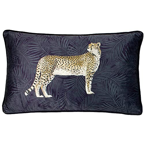 Paoletti Cheetah Forest Velvet Cushion Cover – Realistic Animal Botanical Soft Durable Decorative Cushion (Navy – 50 x 30cm)