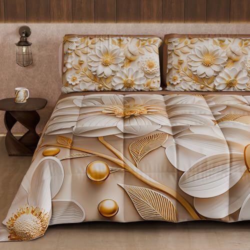 PETTI Artigiani Italiani - Winter Quilt, Winter Duvet, Double Sided Quilt, Solid Colour and Digital Floral Print 05 13, 100% Microfibre, Made in Italy