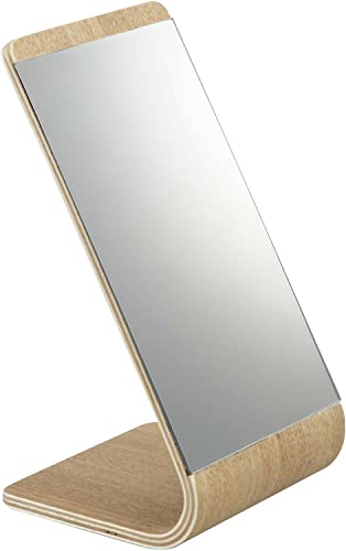 YAMAZAKI 7363 RIN Standing Mirror, beige, Wood/Mirror, Minimalist, 13 x 12 x 23.3 cm