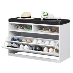 HOMIFLEX Shoe Cabinet With 3 Flip Drawers & Cushioned Bench - Entryway Hallway Storage