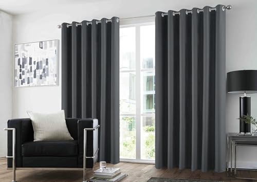 GC GAVENO CAVAILIA Blackout Curtains Pair - Thermal Insulated Door Panel Drapes Blackout Eyelet Curtains 66x90 Inch - Sound-Reducing Sunlight Blocking Plain Curtains for Bedroom, Living Room, Charcoal