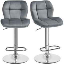Yaheetech 2PCS Velvet Adjustable Swivel Bar Stools w/Backrest, Dark Grey