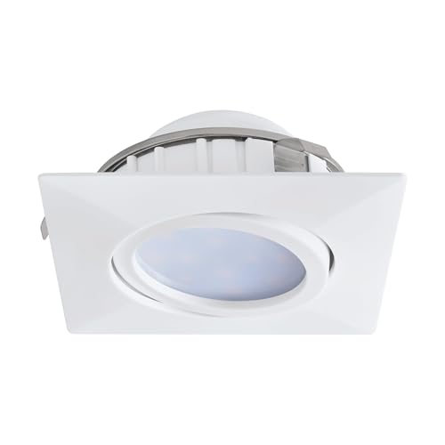 EGLO Pineda LED Recessed Spotlight, LED Spot Plastic, LED Recessed Light in White, Recessed LED Flat and Swivel, L x W 8.4 cm