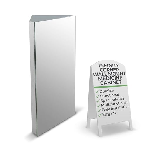 Renovators Supply Infinity Corner Wall Mount Medicine Cabinet with Mirror Polished Stainless Steel Bathroom Storage 23.6 x 11.8 Inches Hanging Triple Shelf Storage Cabinet Opens Right to Left