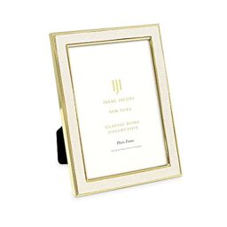Isaac Jacobs 4x6 White Leather with Gold Metal (Vertical & Horizontal) Picture Frame, Shagreen Border w/Black Fabric Easel, Wall-Mountable, Made For Tabletop, Photo Gallery (4x6, White W/Gold)