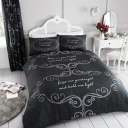 Gaveno Cavailia Luxurious GOOD NIGHT Bed Set with Duvet Cover and Pillow Cases, Polyester-Cotton, Charcoal, Double