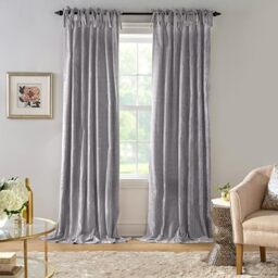 Elrene Home Fashions Korena Tie-Top Crushed Velvet Curtain - Rustic-Chic Living Room and Bedroom, 50x95 inches, Grey