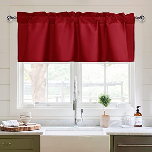 XWZO Kitchen Valances Curtains for Windows Living Room Bedroom Bathroom Toppers Farmhouse Style Rustic Dinning Room Blackout Thermal Insulated Rod Pocket, W60 x L18 Inch Length, Red, 1 Panel.