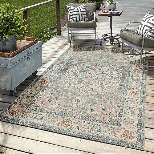 Mia's Bliss Rugs, Robust Outdoor Rug, Modern Design, Weatherproof and UV-Resistant, for Balcony, Patio and Conservatory, but also Suitable for Kitchen or Dining Room, in Grey, 140 x 200 cm