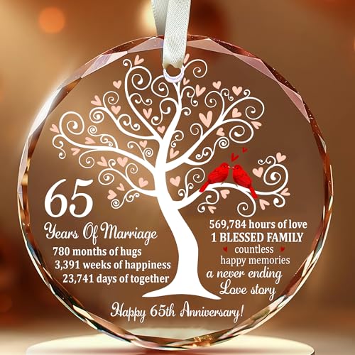 Bozspacer 65th Wedding Anniversary Ornament for Parents Couple Wife Husband- Blue Sapphire Anniversary Wedding Gifts - 65 Year Marriage Gift Ideas, Christmas Decoration, Keepsake, Glass Ornament