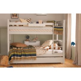 Classic Childrens Beech Bunk Bed with Storage and Trundle - Dove Grey
