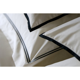 Two Row Satin Cord Oxford Pillowcase Pair - Standard 50cm x 75cm - WhiteTaupe