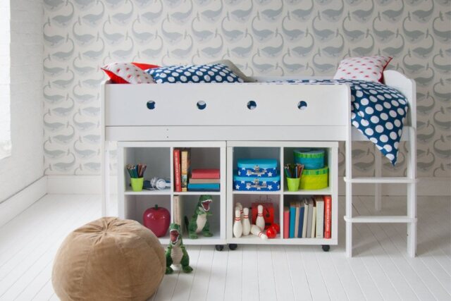 Cubix Childrens Mid Sleeper With Two Storage Bookcases
