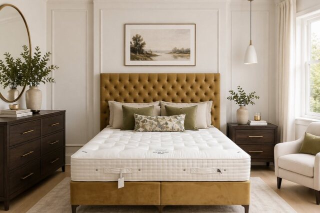 Vispring Excellence Divan Set with Aldo Headboard - Superking Size - Ex Display