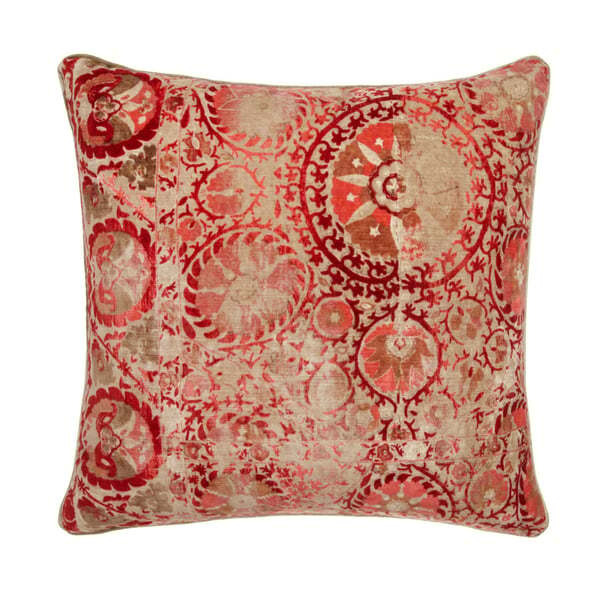 Iznik Red, Sustainable Feather, Cushion, 55cm x 55cm - Andrew Martin Red Velvet Floral & Kilim - image 1