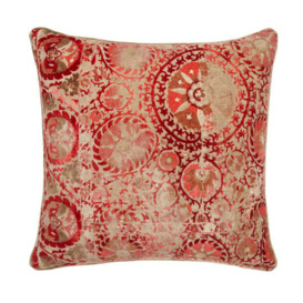 Iznik Red, Sustainable Feather, Cushion, 55cm x 55cm - Andrew Martin Red Velvet Floral & Kilim - thumbnail 1