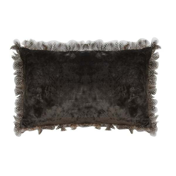 Vince Charcoal / Guinea, Sustainable Feather, Cushion, 65cm x 45cm, Charcoal/Guinea - Andrew Martin With Trim/Fringe & Velvet Plain - image 1