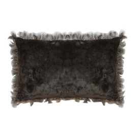 Vince Charcoal / Guinea, Sustainable Feather, Cushion, 65cm x 45cm, Charcoal/Guinea - Andrew Martin With Trim/Fringe & Velvet Plain