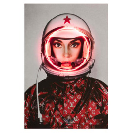 Space Girl, Red Logos, Neon Artwork, Red, 122cm x 182cm - Andrew Martin - thumbnail 1