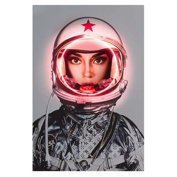 Space Girl, Silver Logos, Neon Artwork, Silver, 122cm x 182cm - Andrew Martin - image 1