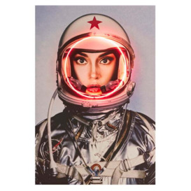 Space Girl, Silver, Neon Artwork, Silver, 122cm x 182cm - Andrew Martin Silver