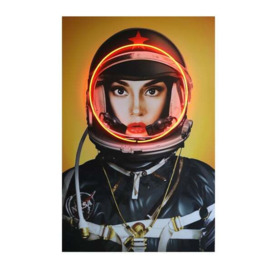 Space Girl, Black, Neon Artwork, Black, 122cm x 182cm - Andrew Martin Black