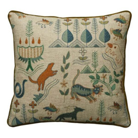 Scout Forest, Sustainable Feather, Cushion - Andrew Martin Forest Linen & Linen Blend Embroidered & Animal & Floral - thumbnail 1