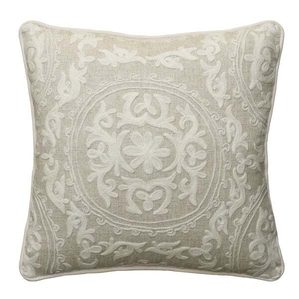 Yurt Ivory , Sustainable Feather, Cushion - Andrew Martin Linen & Linen Blend Embroidered & Floral & Geometric - image 1