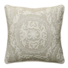 Yurt Ivory , Sustainable Feather, Cushion - Andrew Martin Linen & Linen Blend Embroidered & Floral & Geometric - thumbnail 1