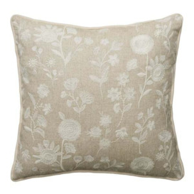 Fable Ivory, Sustainable Feather, Cushion - Andrew Martin Ivory Linen & Linen Blend Embroidered & Floral