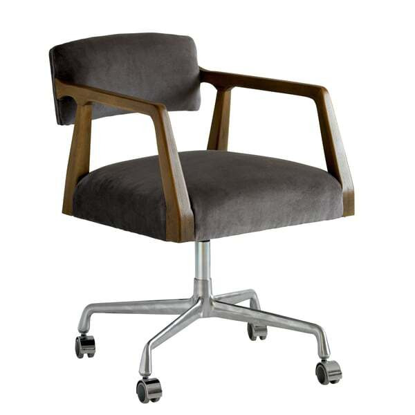 Theo, Desk Chair, Grey/Brown/Metallic - Andrew Martin Velvet - image 1