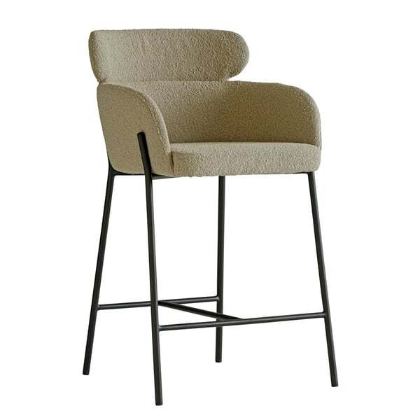 Harry, Bar Stool, Brown/Dark Neutral/Gold - Andrew Martin Boucle & Other Fabric - image 1