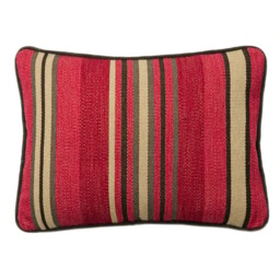 Portscatho Plume Rectangular, Sustainable Feather, Cushion, 55cm x 40cm, Red - Andrew Martin Wool Blend Stripe - thumbnail 1
