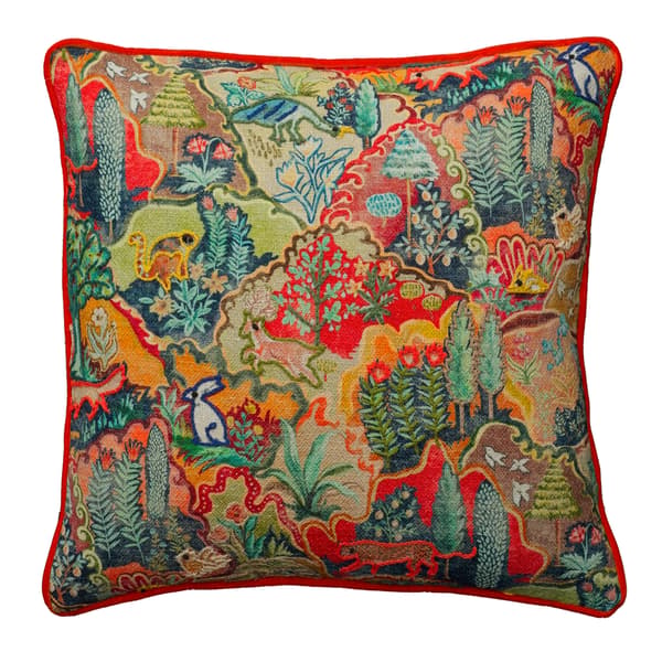 Forest Multi, Sustainable Feather, Cushion, Forest - Andrew Martin Linen & Linen Blend Embroidered & Animal & Floral - image 1