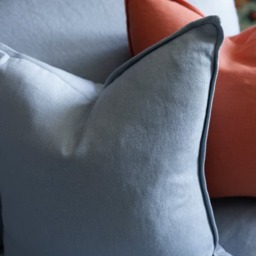 Rocco Hazy Sky, Sustainable Feather, Cushion, 55cm x 55cm, Blue - Andrew Martin With Trim/Fringe & Linen & Linen Blend Plain - thumbnail 2