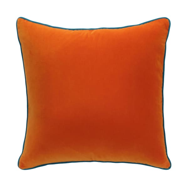 Pelham Clementine / Peacock, Sustainable Feather, Cushion, 55cm x 55cm, Clementine/Peacock - Andrew Martin Velvet Plain - image 1