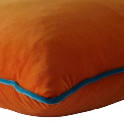 Pelham Clementine / Peacock, Sustainable Feather, Cushion, 55cm x 55cm, Clementine/Peacock - Andrew Martin Velvet Plain - thumbnail 2