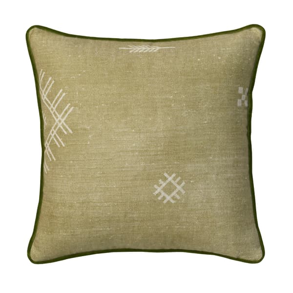 Jericho Green, Sustainable Feather, Cushion, 55cm x 55cm - Andrew Martin Linen & Linen Blend & Viscose Blend Geometric - image 1