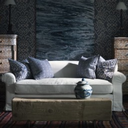 Otter Denim, Sustainable Feather, Cushion - Andrew Martin Eco-conscious & Cotton & Cotton Blend & Linen & Linen Blend Ikat - thumbnail 2
