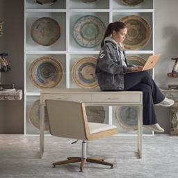 Ralph Desk Chair, Desk Chair, Light Neutral/Metallic - Andrew Martin Other Fabric - thumbnail 2