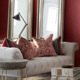 Iznik Red, Sustainable Feather, Cushion, 55cm x 55cm - Andrew Martin Velvet Floral & Kilim - thumbnail 2