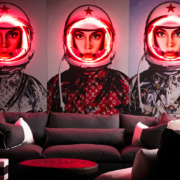 Neon - Space Girl, Silver, Neon Artwork, Silver, 122cm x 182cm - Andrew Martin - thumbnail 2