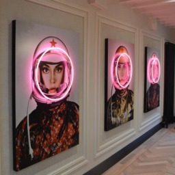 Neon - Space Girl in Red With Logos, 100cm x 150cm - Andrew Martin - thumbnail 2