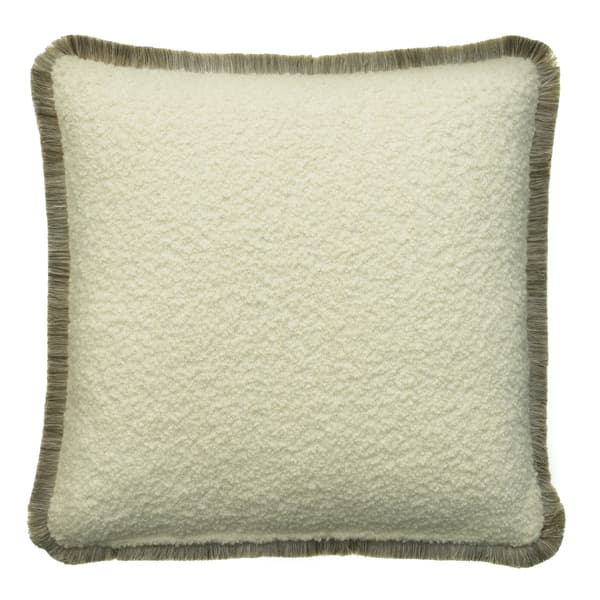 Fleece Chalk, Sustainable Feather, Cushion, 55cm x 55cm - Andrew Martin Bouclé & With Trim/Fringe Weave - image 1
