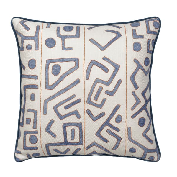 Ashanti Denim / White, Sustainable Feather, Cushion, 55cm x 55cm, Denim White - Andrew Martin Linen & Linen Blend & Viscose Blend Geometric - image 1